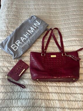 VTG Brahmin Cranberry Tote Bag & Wristlet